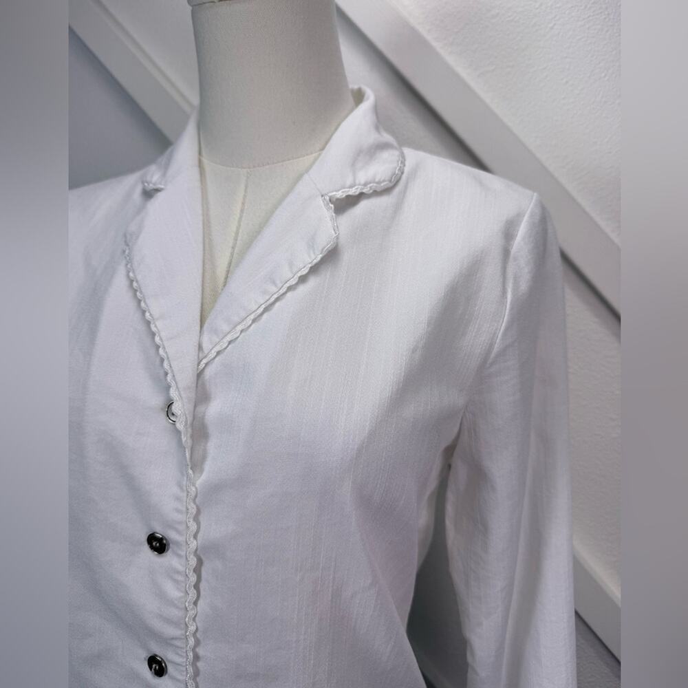 Simple Retro White Button Front Blouse Lace Trim Cottagecore Vintage Inspired Sm - Picture 2 of 10